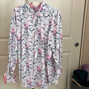 Tommy Bahama Pink and Blue Leaf Print Shirt